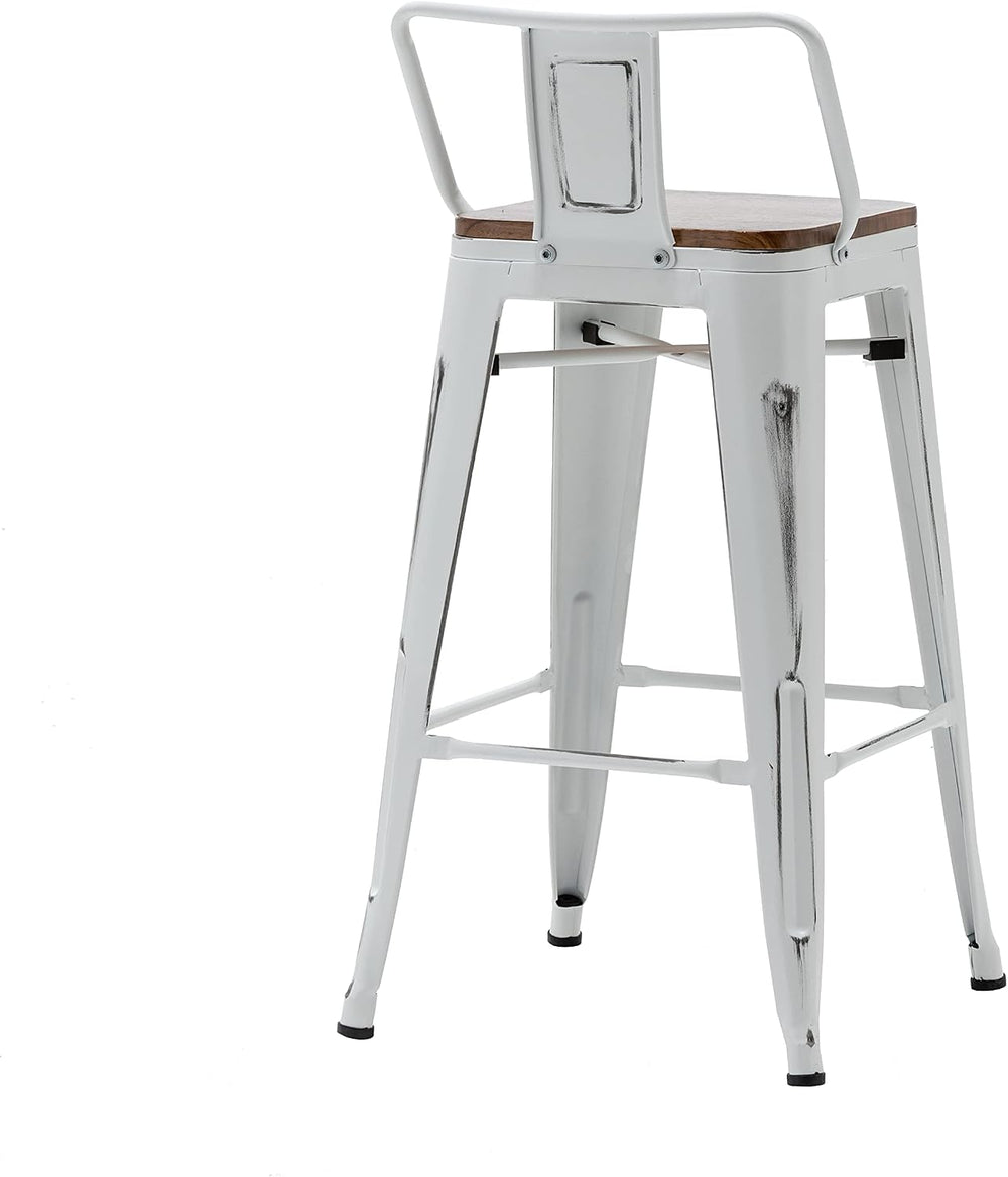 30" Barstools Set of 4 Counter Height Bar Stools Chair-Distressed White