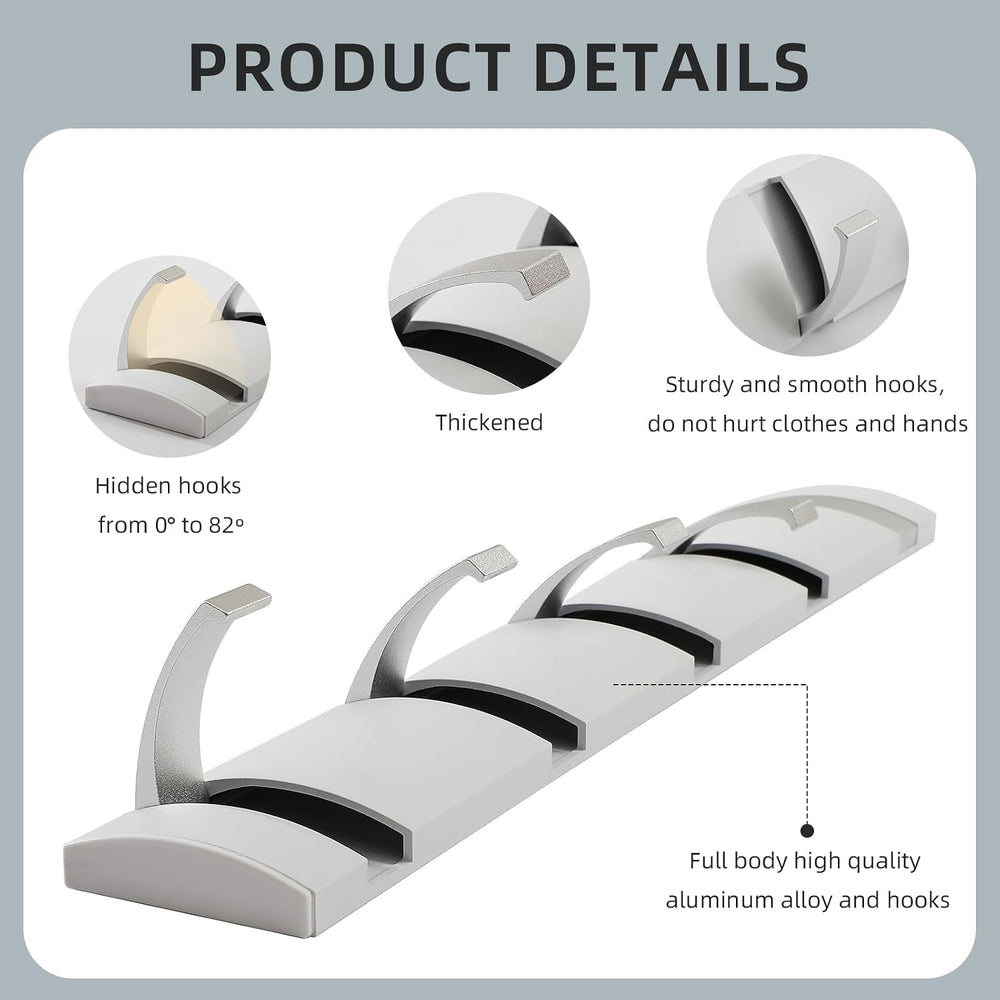 2 Pack Foldable Stylish Modern Hook Rack with 5 Hooks, Coat Hooks Wall Mount,...
