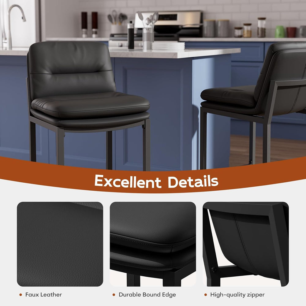 24" Black Counter Height Bar Stools Set of 4, Double-Layer Seat