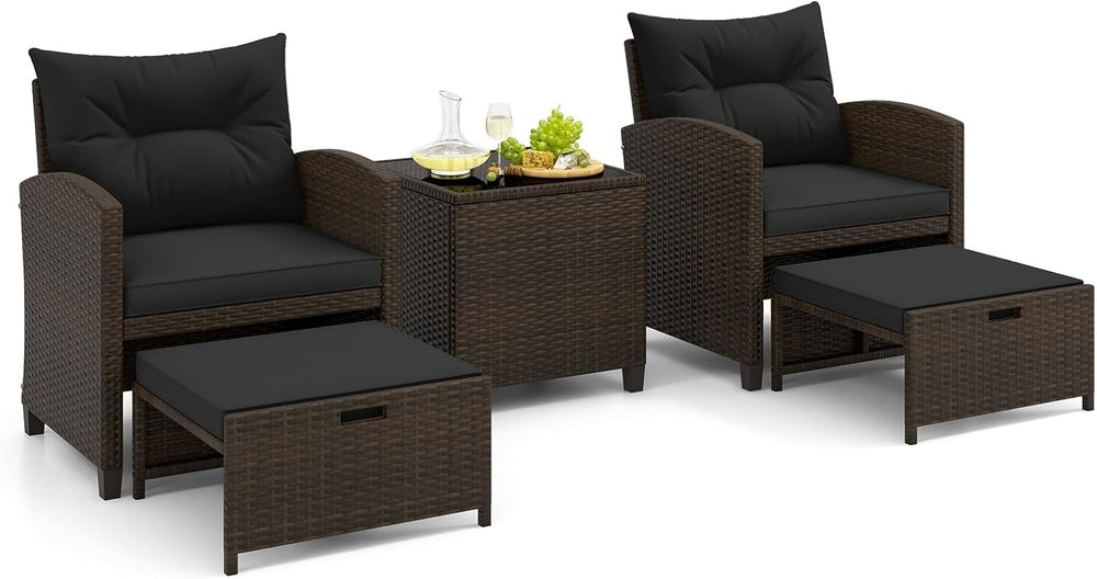 Tangkula 5 Pieces Patio Conversation Set, PE Wicker Rattan Outdoor Furniture ...