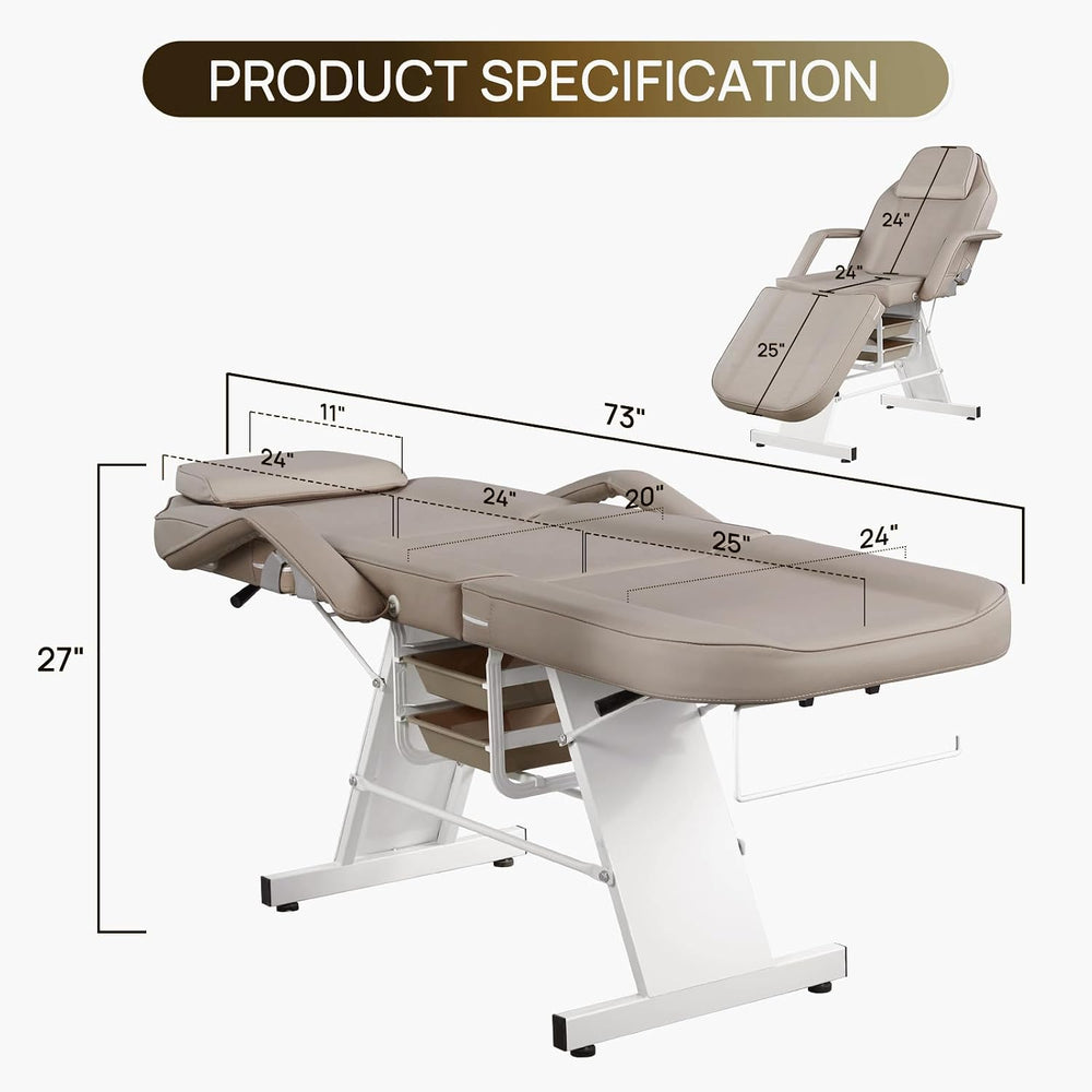 Facial Chair 73inch Adjustable Tattoo Chair with Stool Gray