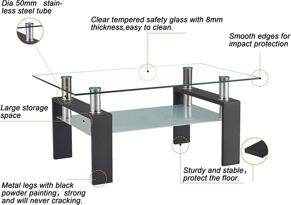 Living Room Tables Set,3 Piece Glass Coffee Table and End Tables Set for Livi...