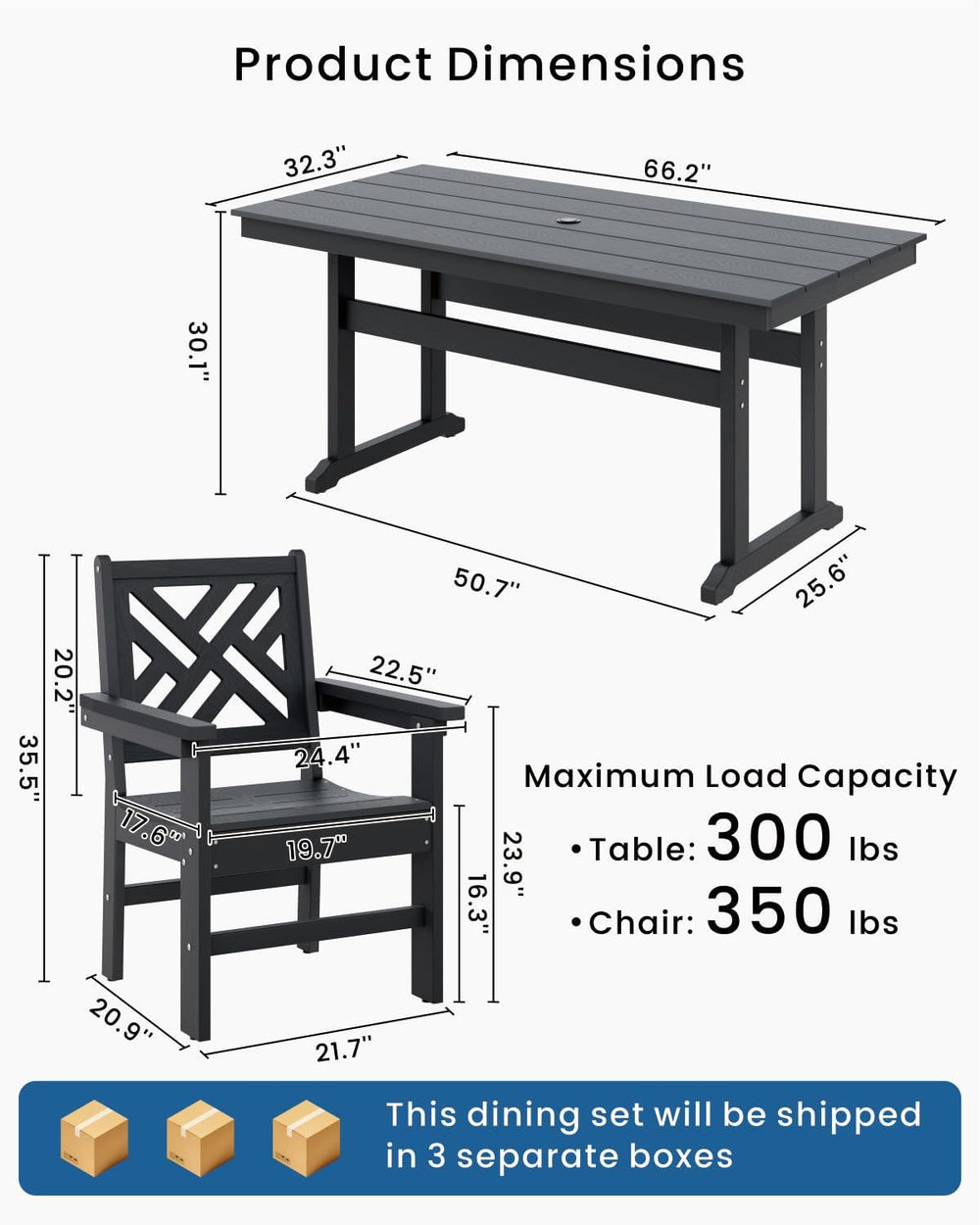 5-Piece Outdoor Dining Set, HDPE All-Weather Patio Table and Chairs Set for 4...