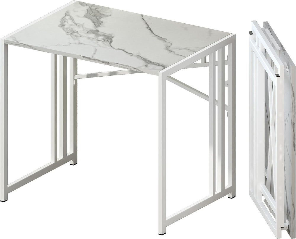 Lutown-Teen 32 inch Folding Small Desk, White Marble