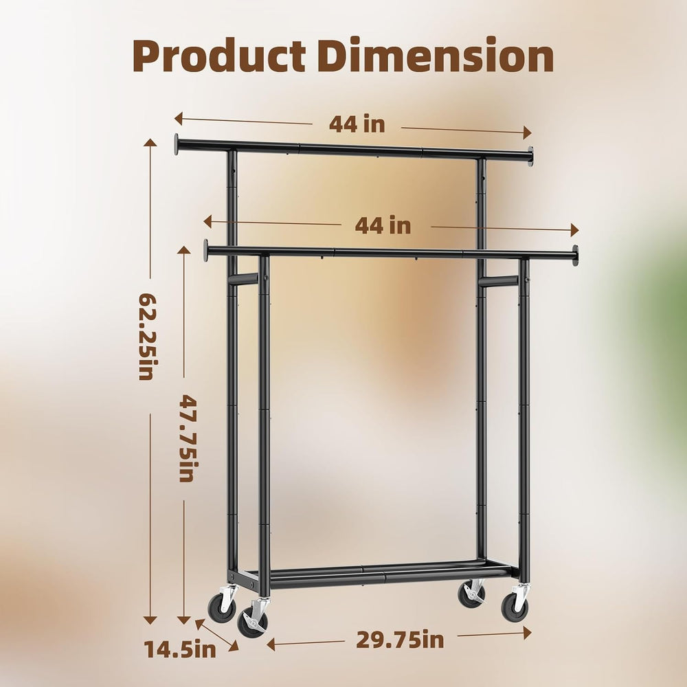 Simple Trending Clothes Rack, Double Rods Clothing Rack with Shelf, Black
