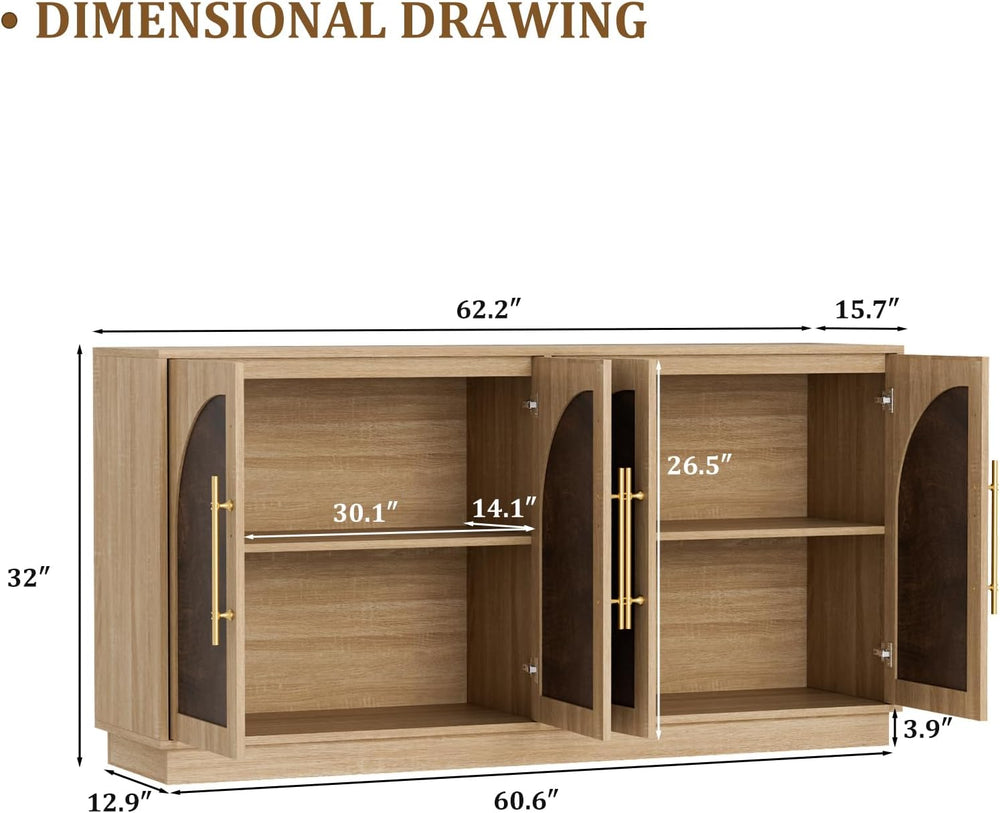 62'' Mid Century Modern Buffet Cabinet with Arch Doors, Walnut and Na...