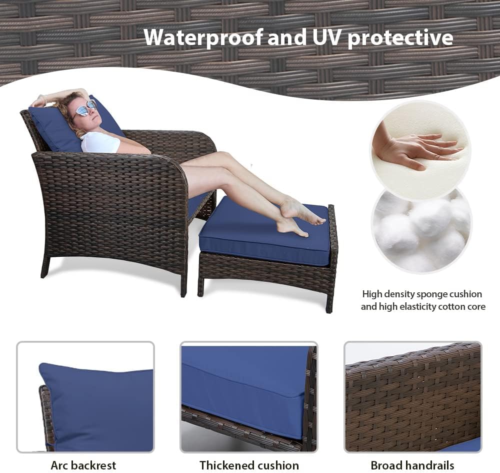 LEVELEVE Balcony Furniture 5 Piece Patio Conversation Set, PE Wicker Rattan O...
