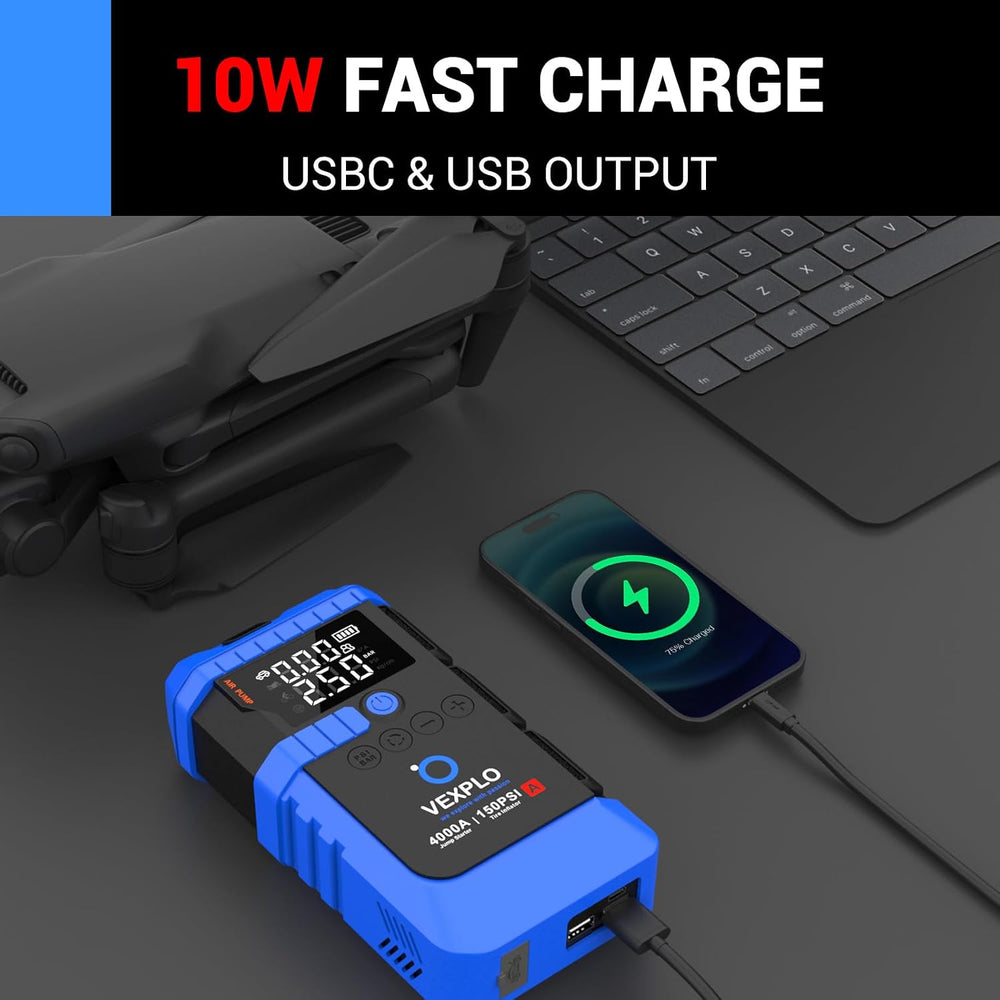 VEXPLO Jump Starter with Tire Inflator Portable Roadside Emergency Car Kit