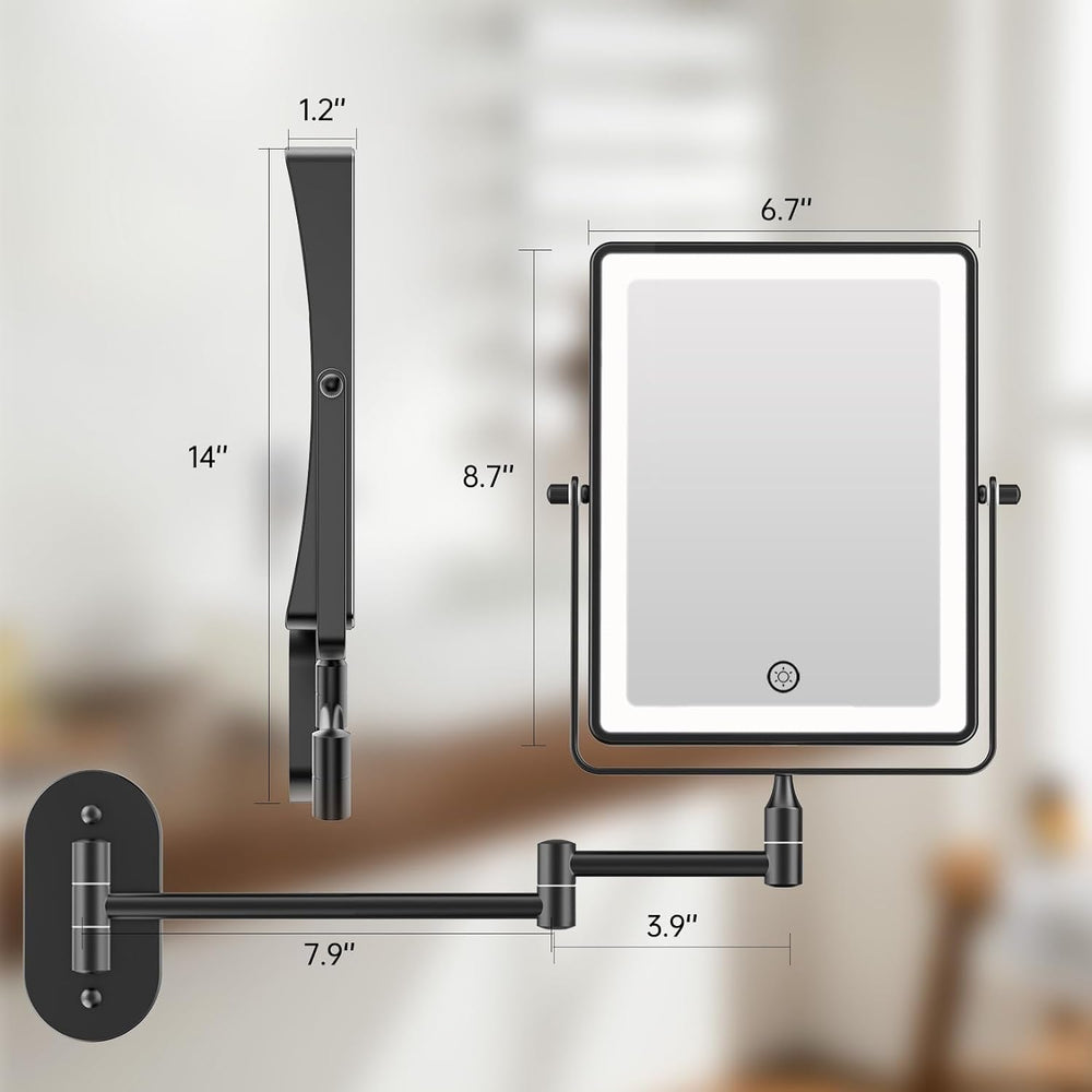 FASCINATE 8.7" 5000mAh Rechargeable Wall Mounted Makeup Mirror (Black)