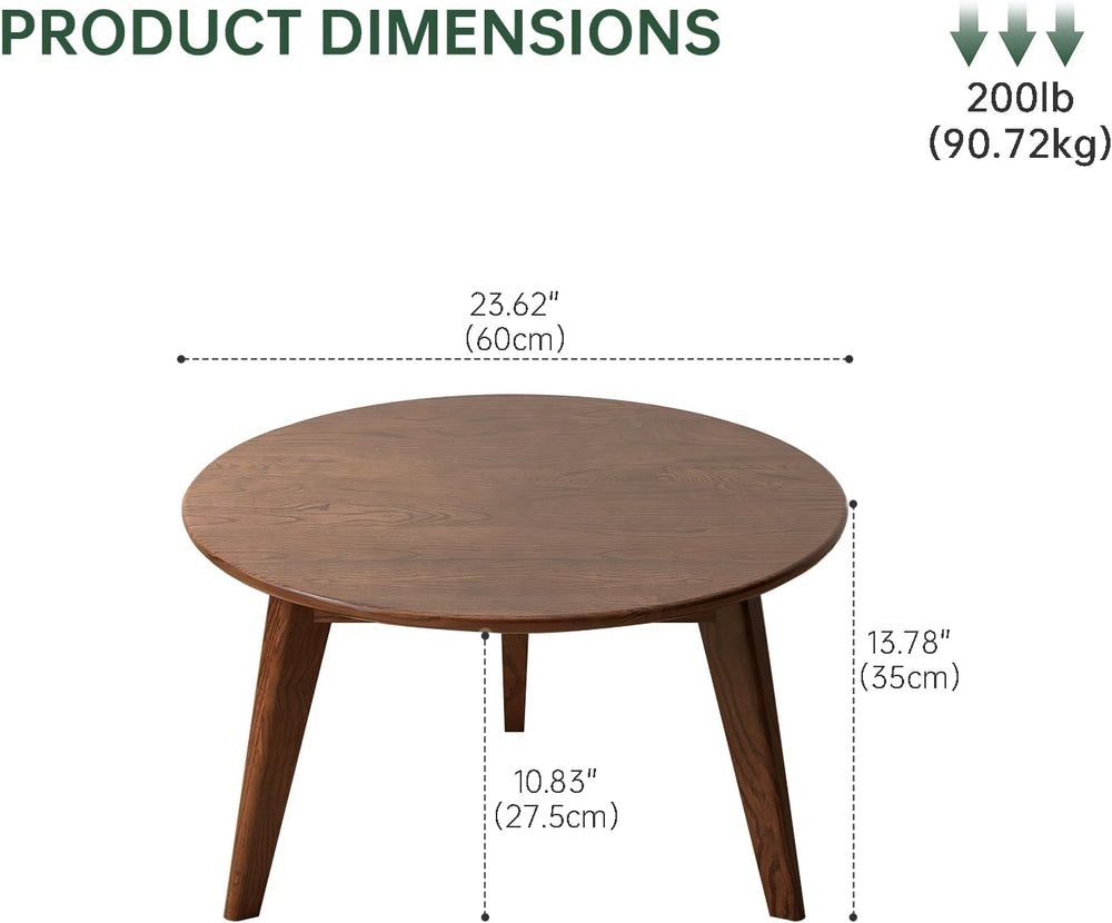 100% Solid Wood Round Coffee Table, Small Coffee Table w/Sturdy Legs, Wood Si...