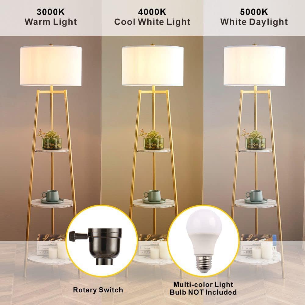 ROSEN GARDEN Floor Lamp, Standing Reading Light with Faux Marble Shelves and ...