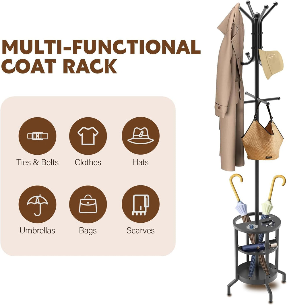 Coat Rack with Umbrella Holder, Coat Rack Freestanding