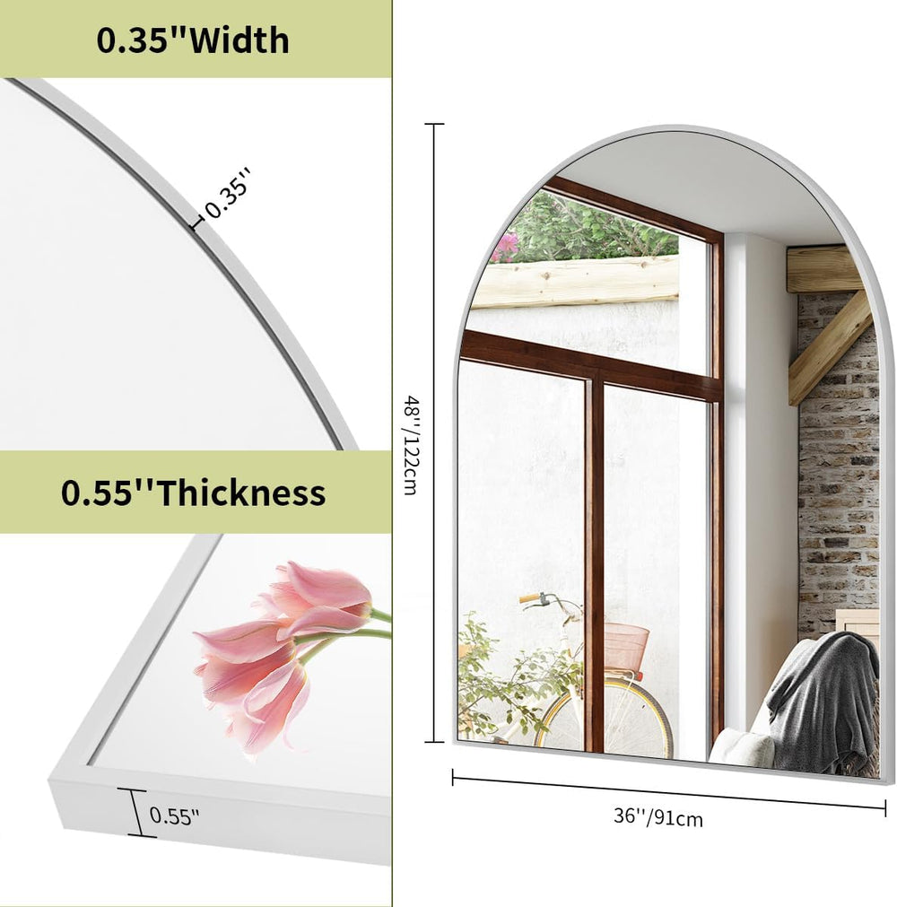 BEAUTYPEAK 36"x48" Arch Bathroom Wall Mirror, Silver