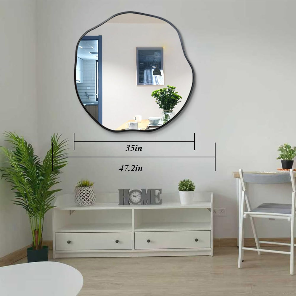 POZINO 35" Scalloped Wall Mirror, Irregular Shaped Frameless Mirror