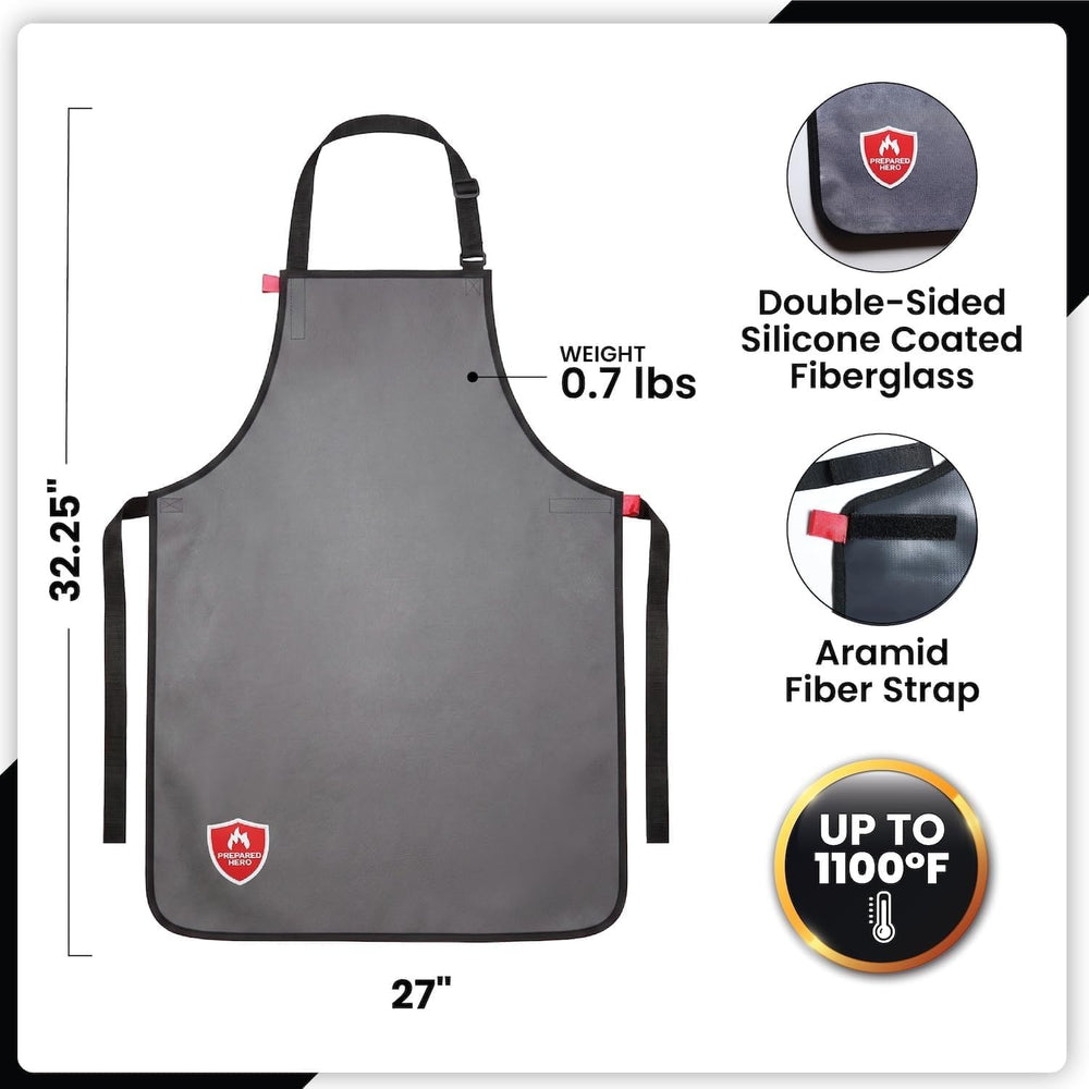 Prepared Hero Fireproof Apron for Women & Men, Doubles as Fire Blanket