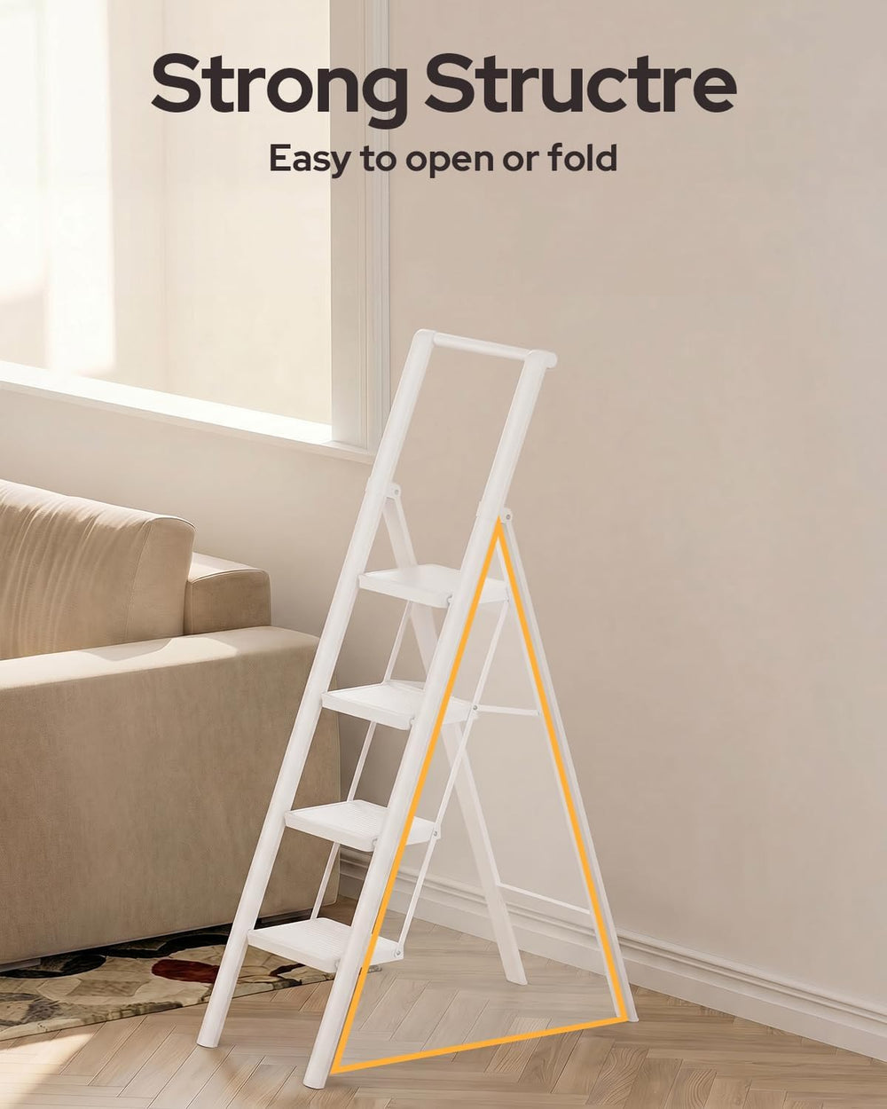 4 Step Ladder, Foldable 4 Step Stool, White