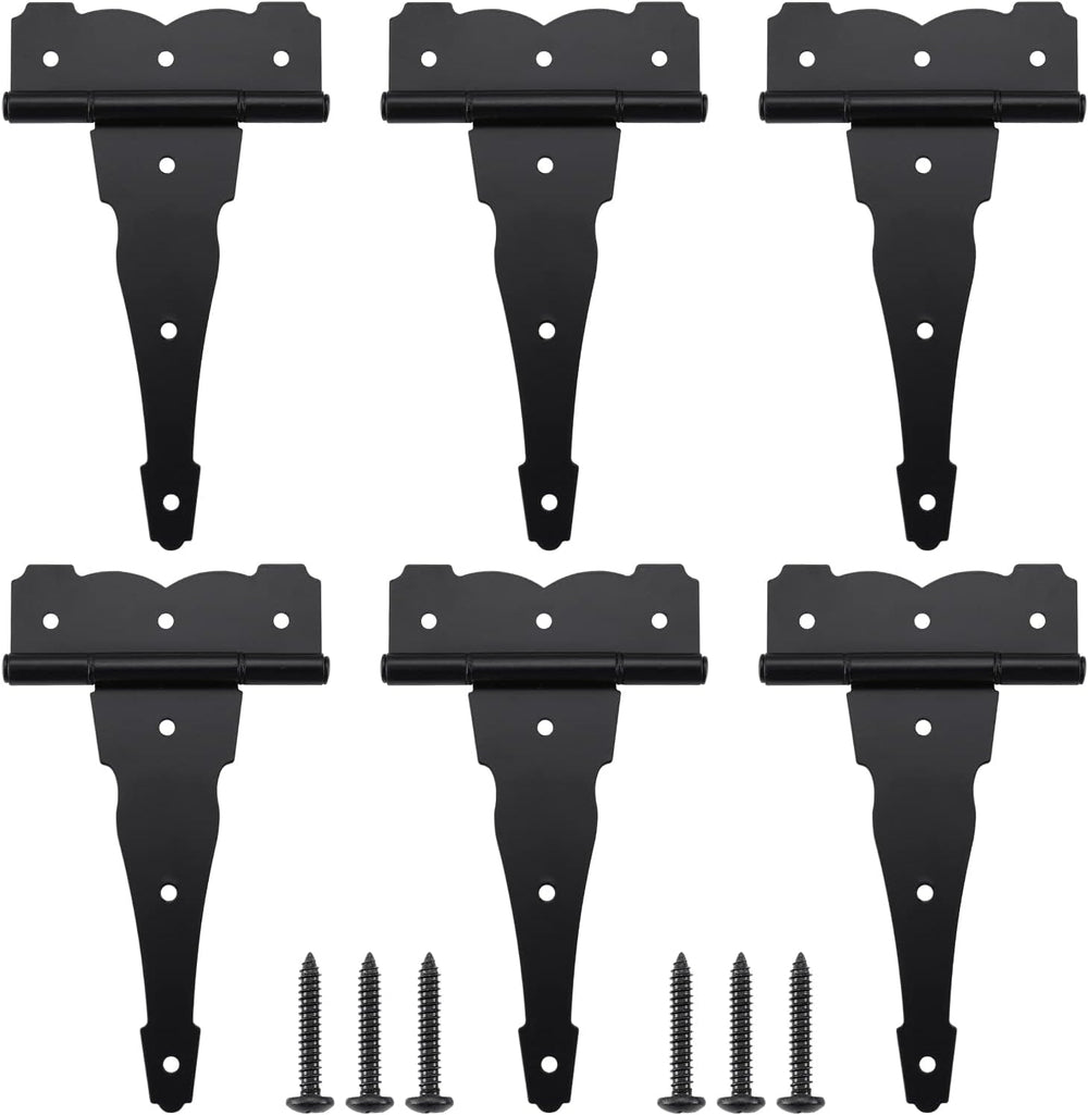 HOME MASTER HARDWARE 8" Heavy Duty Gate Hinges, 6 Pack Black T Strap Hinges