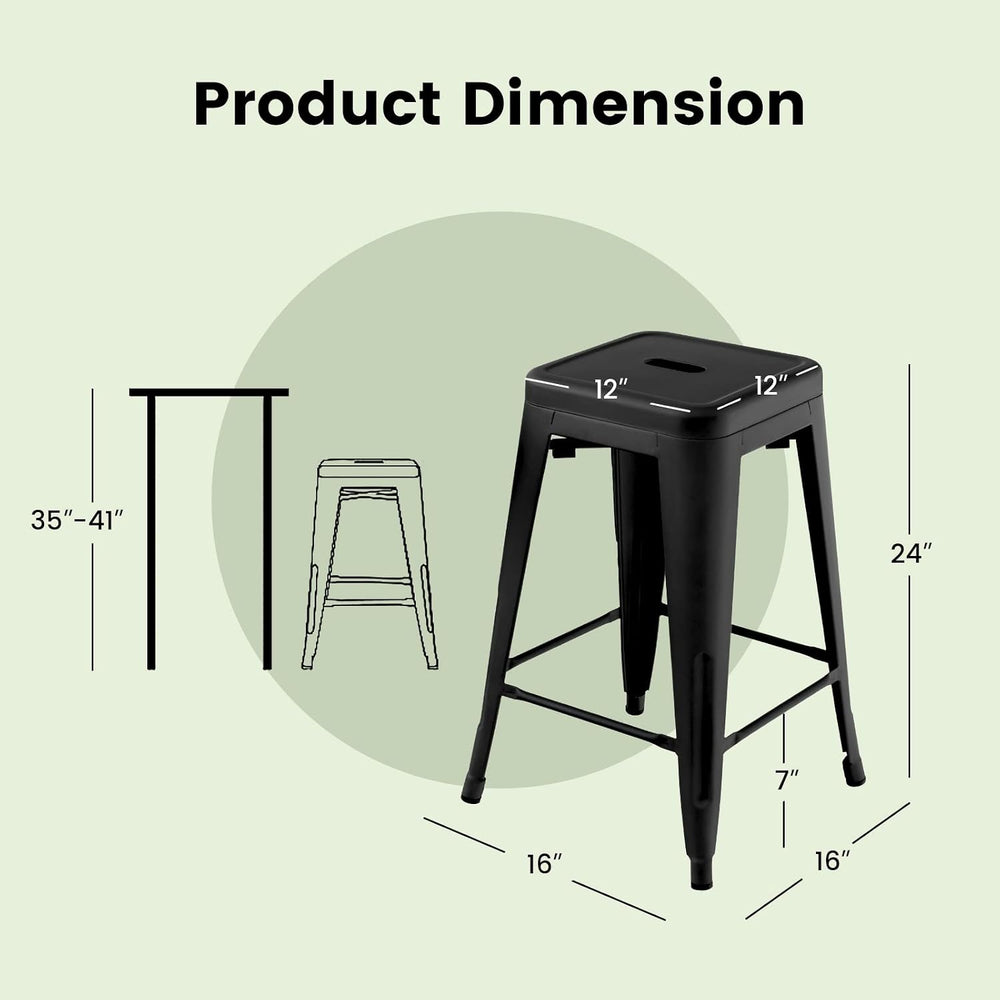 COSTWAY 24 Inch Stackable Metal Bar Stools Set of 4, Backless Stools, Black