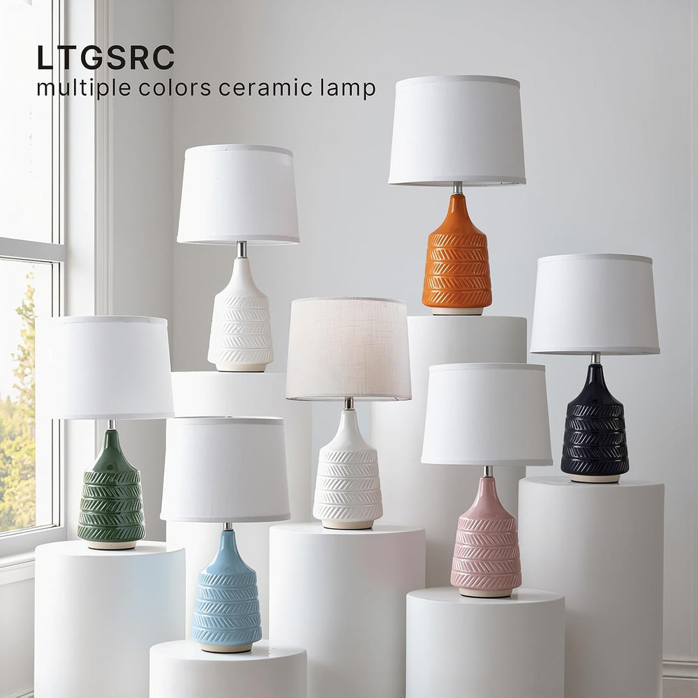 Sky Blue Ceramic Table Lamps Set of 2, 18.5" Modern Bedside Lamps for Ni...