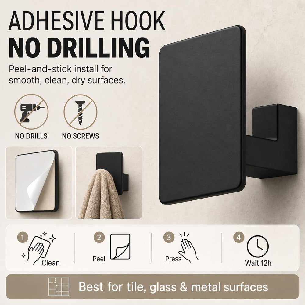 Black Bathroom Hardware Set, 5-Piece + 15.7" Shelf & 2 Adhesive Robe...