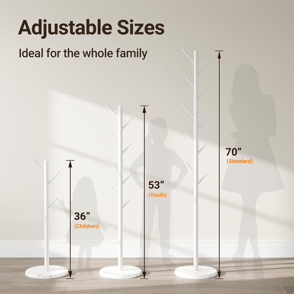 Coat Rack Freestanding, Metal Coat Rack with Natural Marble Base, White