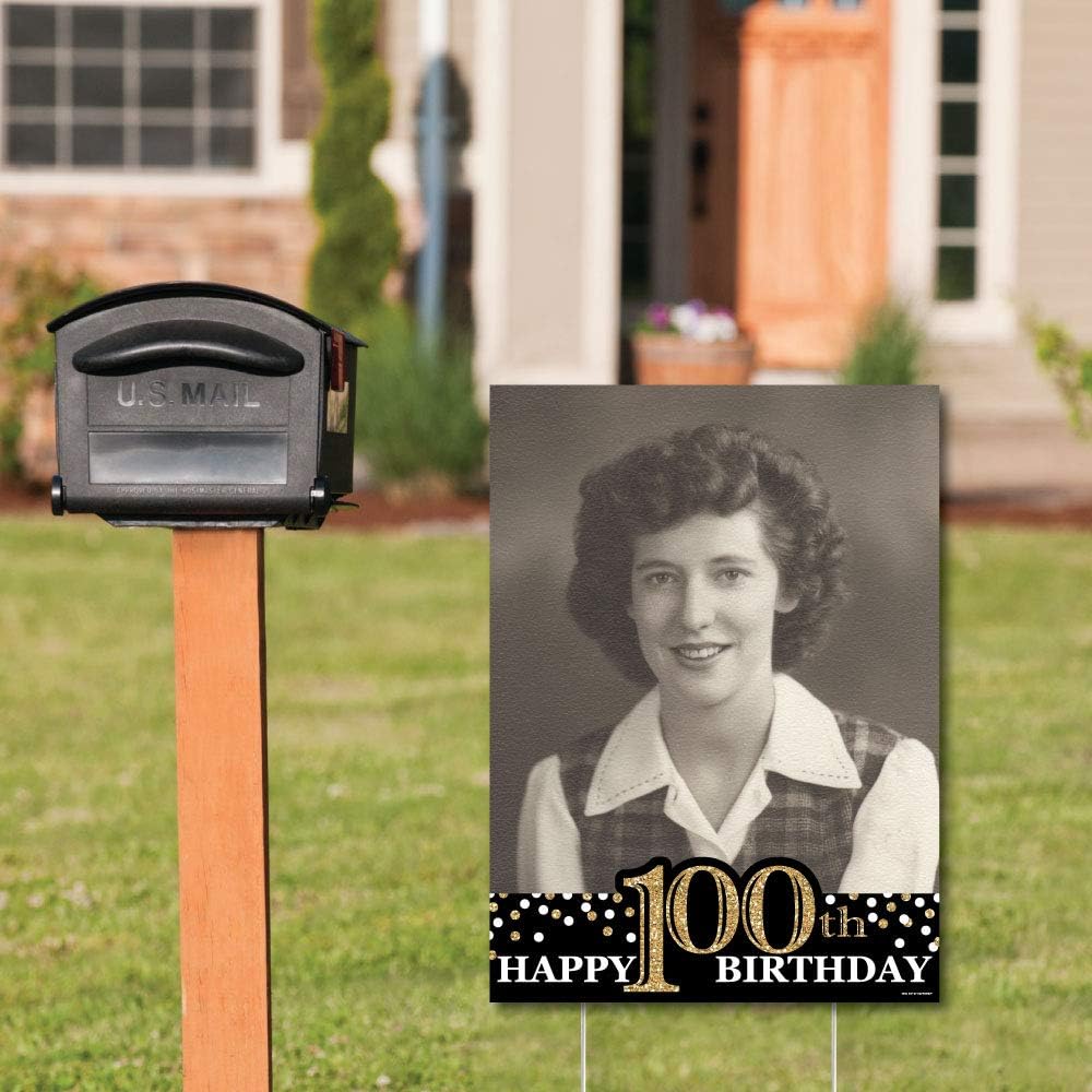 Big Dot of Happiness Custom Adult 100th Birthday Gold Photo Yard Sign - 17&qu...