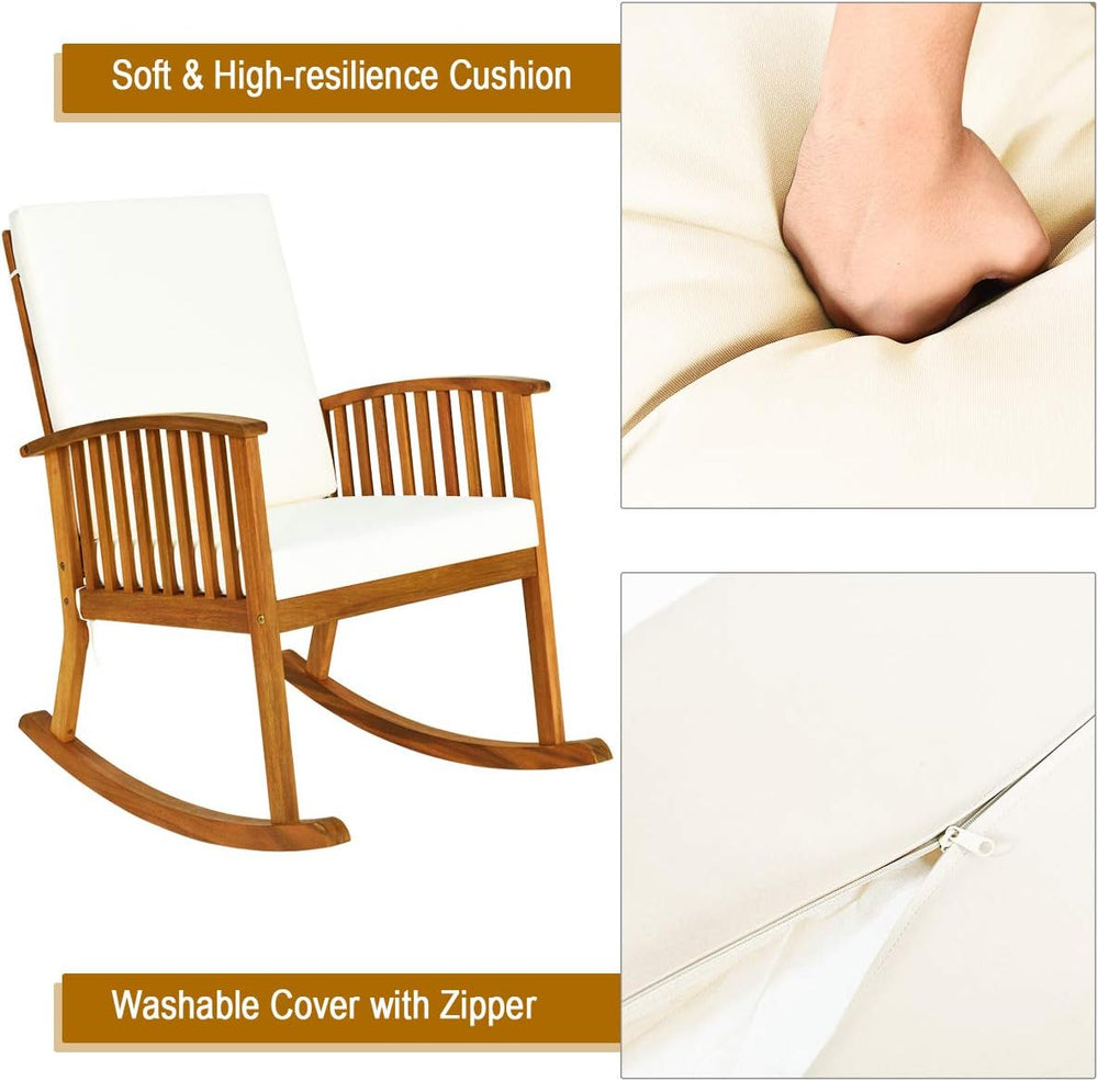 Tangkula Outdoor Rocking Chair with Soft Cushions, Solid Acacia Wood (1)