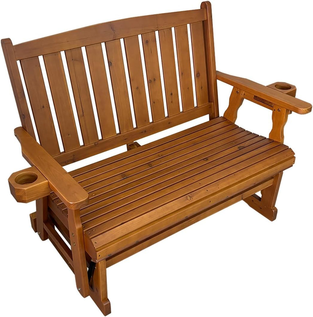 Fortune Candy Wooden Patio Glider, Slat Back, Cedar Tone, 2-Seater
