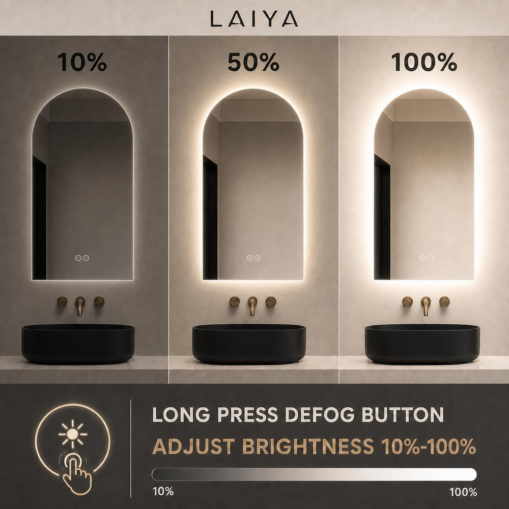 LAIYA 40 x 30 Inch Arched LED Bathroom Mirror, Frameless, Backlit, Anti-Fog