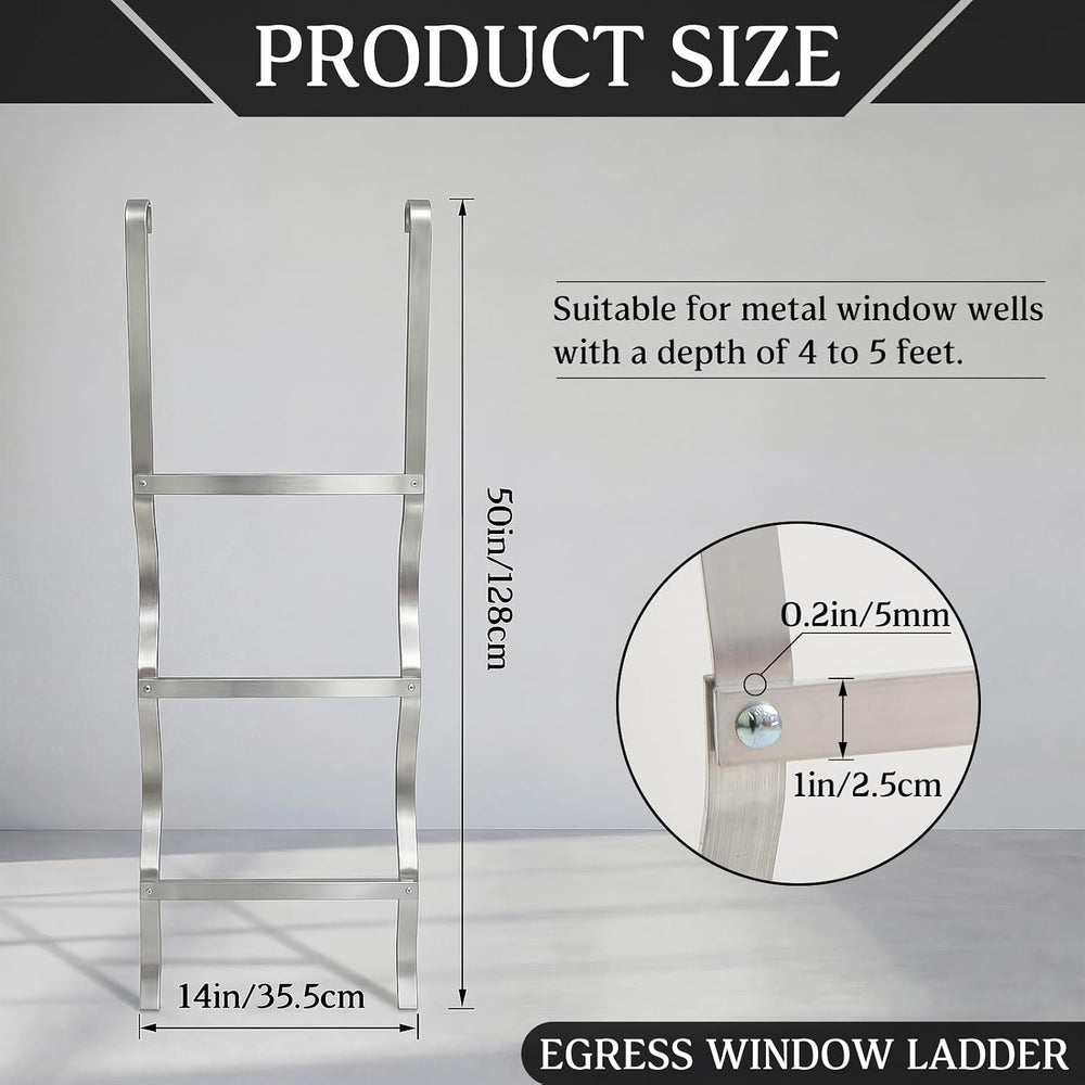 Shimeyao 1 Pcs Egress Window Well Ladder 3 Step, 14" W x 50" H