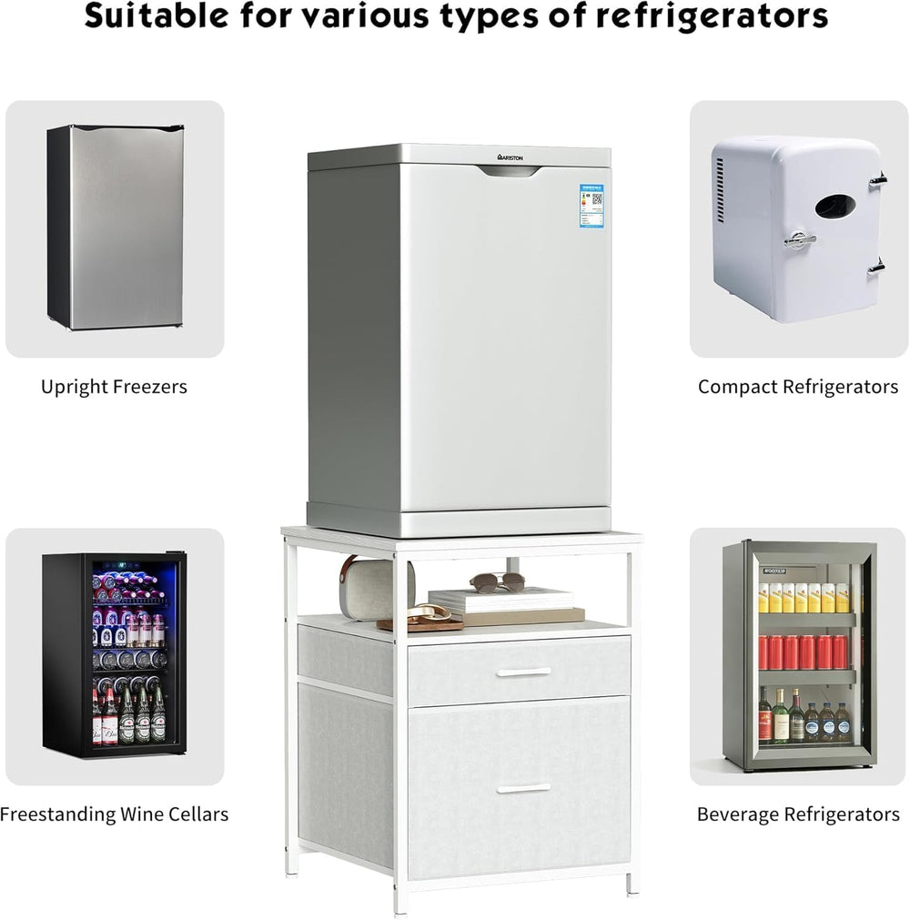 Herture Mini Fridge Stand with 3 Storage, Small Refrigerator Stand for Dorm
