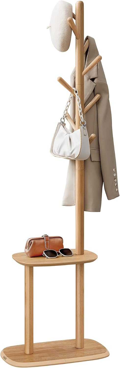 VASAGLE Coat Rack Freestanding, 8 Hooks, Storage Shelf, 67.2 Inch Tall