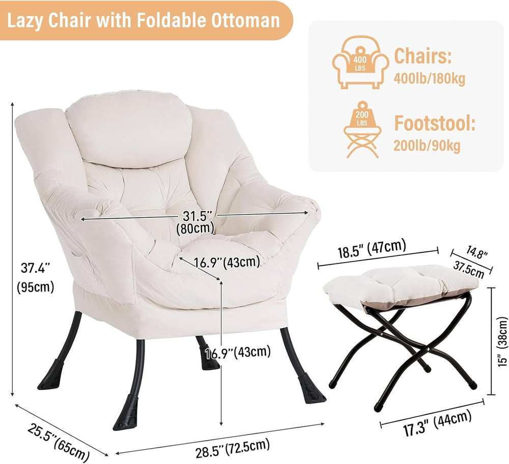 Furlide Lazy Chair with Ottoman, Modern Chair with Folding Footrest, Lounge A...