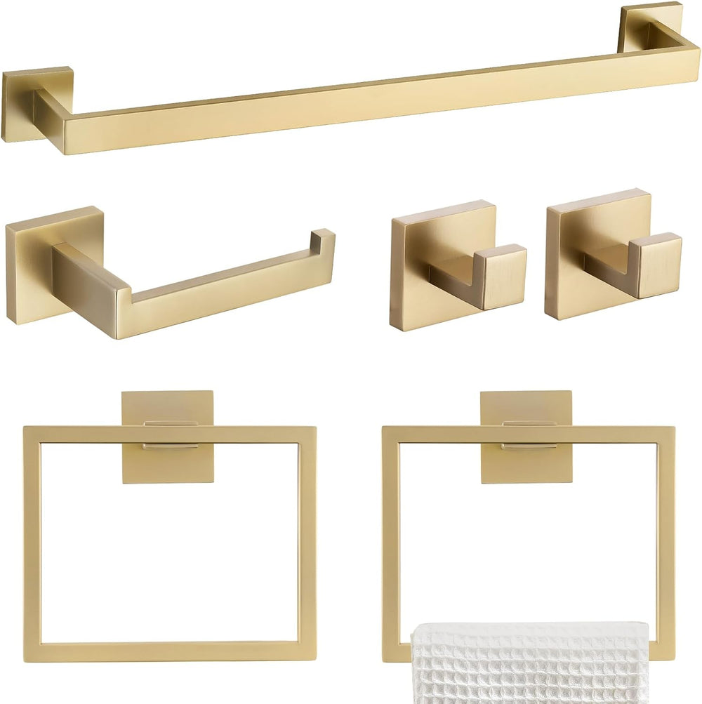 TQKAG 6-Piece Bathroom Towel Bar Sets Brushed Gold 23.6 inch Towel Bar Stainl...