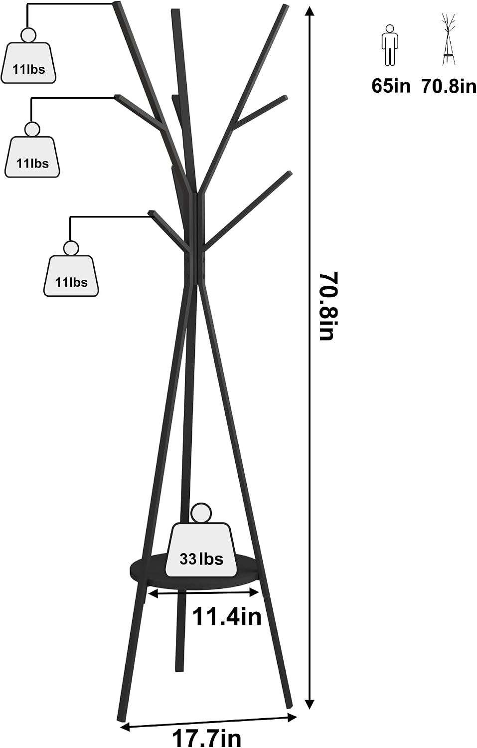 HOME BI Coat Rack Hat Stand Free Standing Display Hall Tree Metal Hat Hanger ...