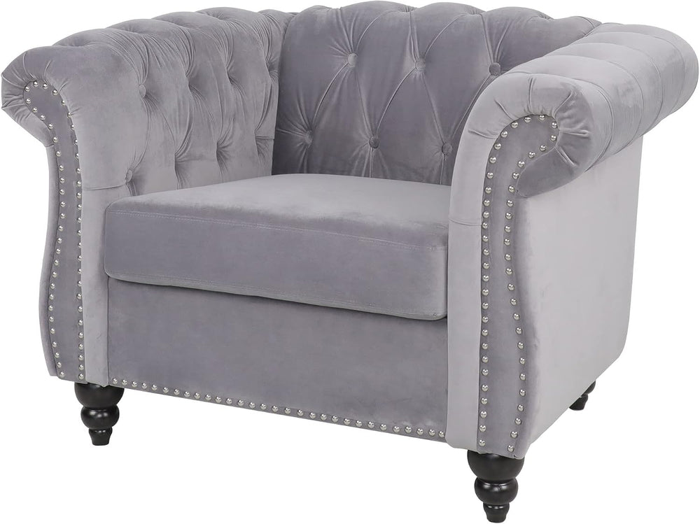 LEVNARY Velvet Chesterfield Chair, Mid-Century Modern Single Sofa Chair with ...