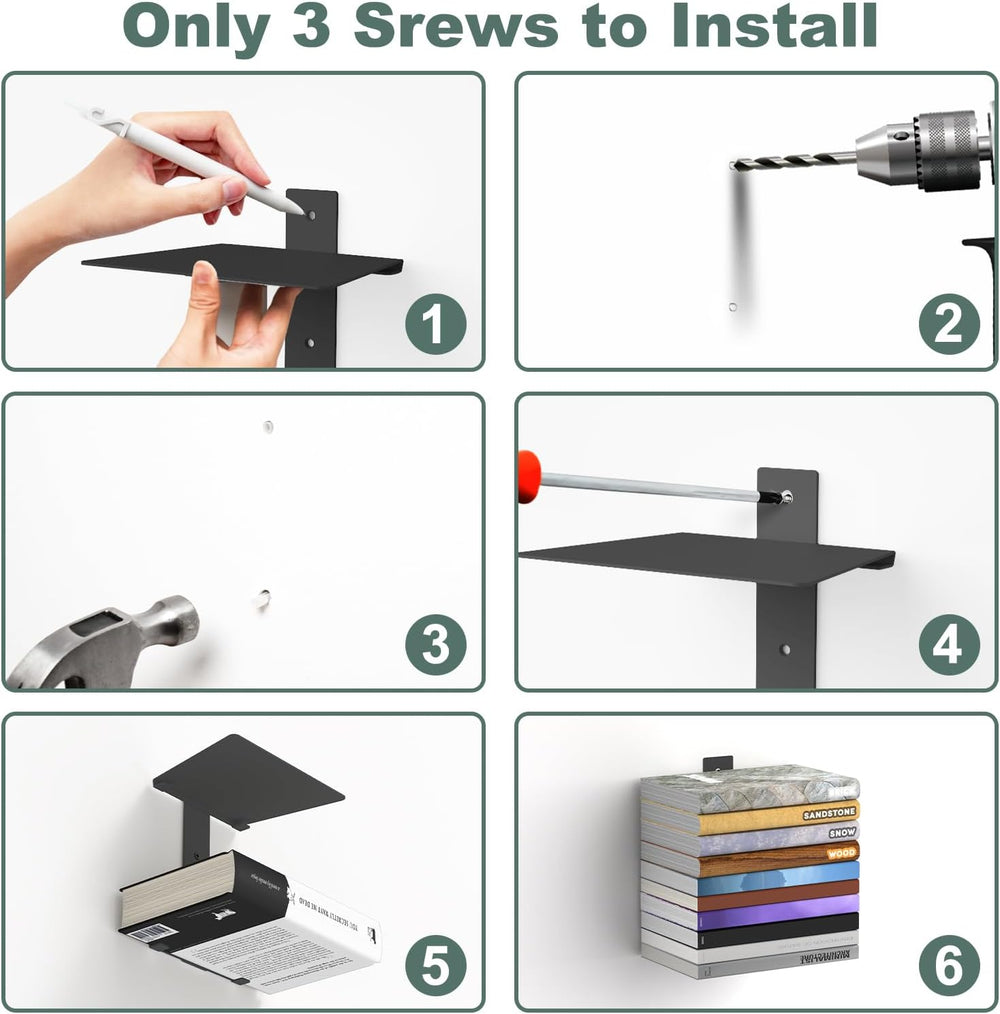 Mefirt 6 Tier Black Invisible Floating Bookshelves for Wall
