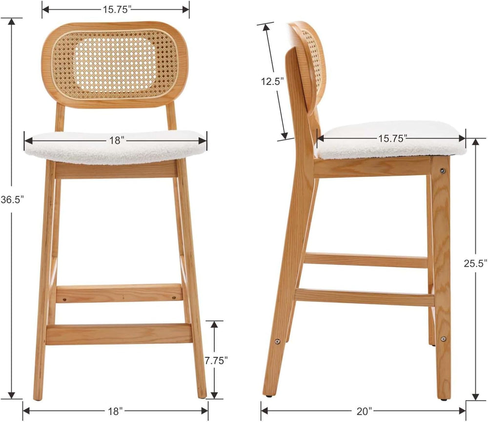 EALSON Rattan Counter Height Bar Stools Set of 3 Modern Farmhouse Barstools w...