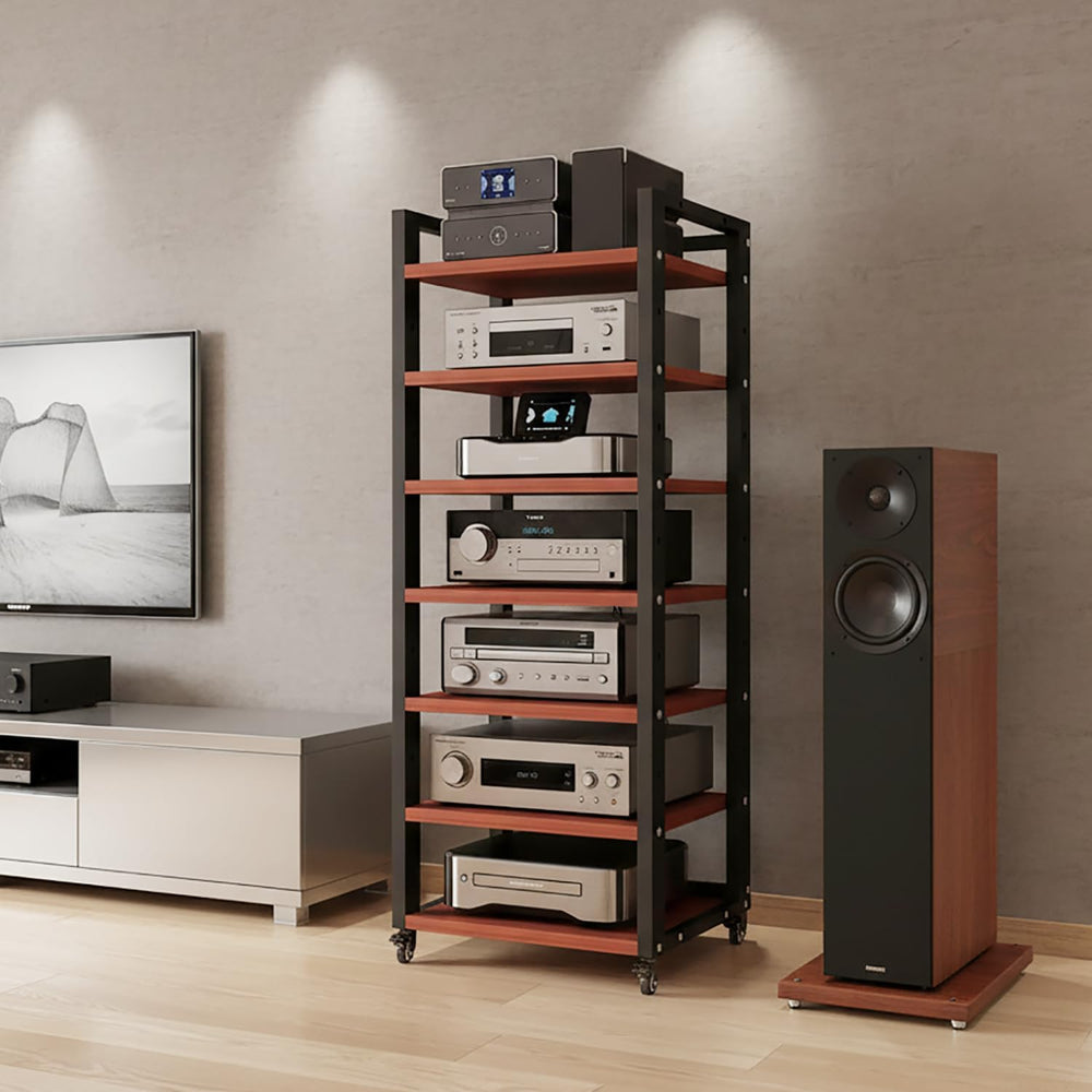 7 Tier AV Media Stand, 55in Audio Rack Tower Stereo Components Cabinet