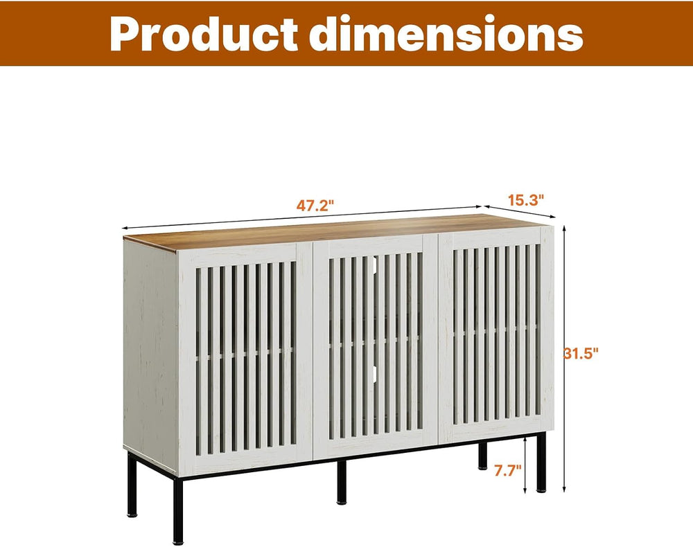 BVIUNTWO 47" Farmhouse Buffet Cabinet with Metal Base, Adjustable Shelve...