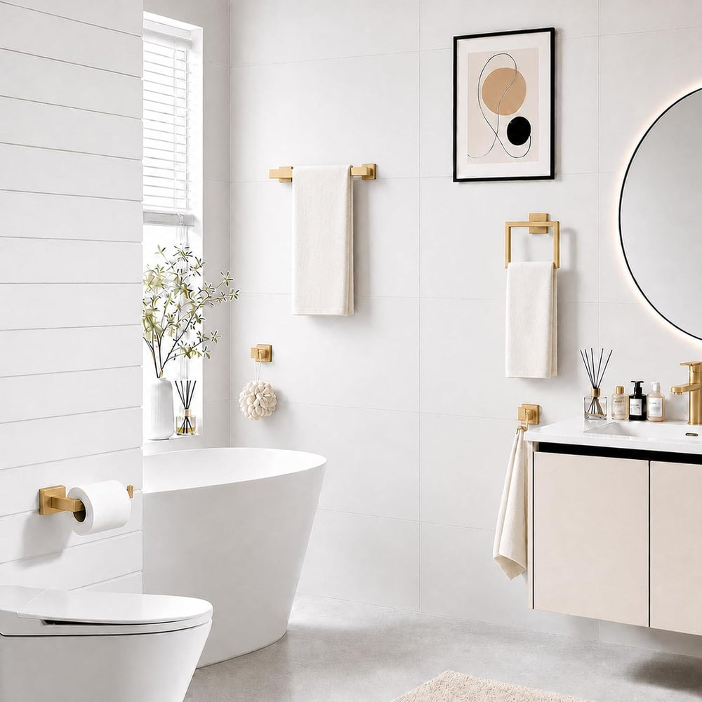 5-Piece Brushed Gold Bathroom Accessorys Stainless Steel Towel Bar Set