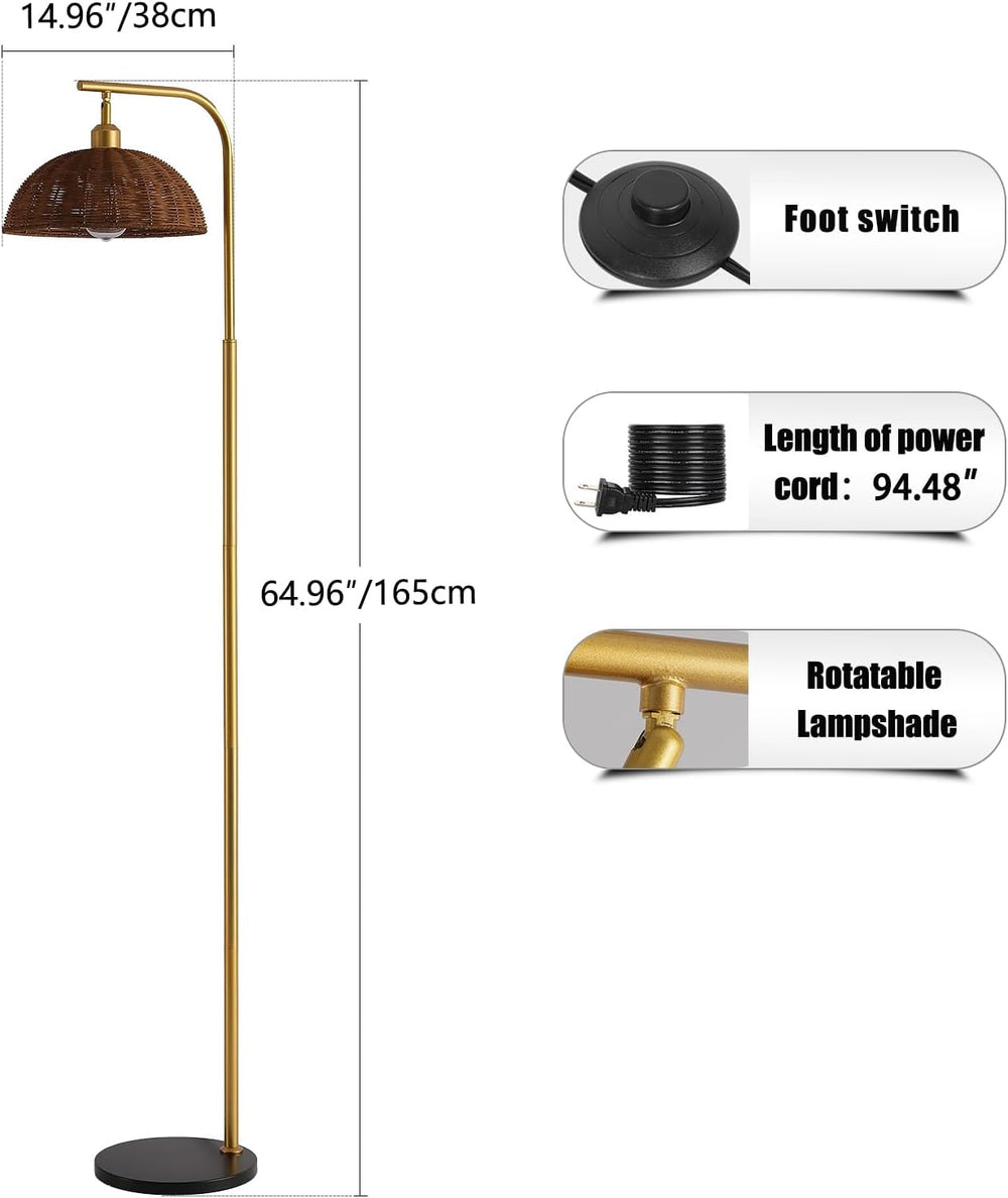 Rattan Floor Lamp 65 Inch with Smart Dimmable Bulb Boho Standing Lamp