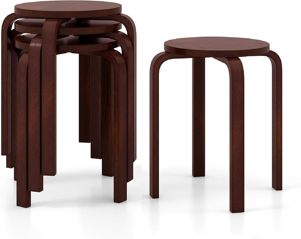 COSTWAY Stackable Bentwood Stools Set of 4, 18in Backless Round Chairs