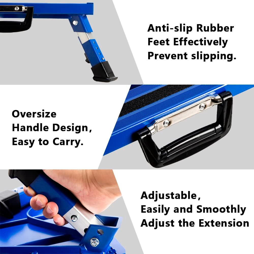 Homeon Wheels Adjustable RV Step Stool, Folding Aluminum Legs, Blue