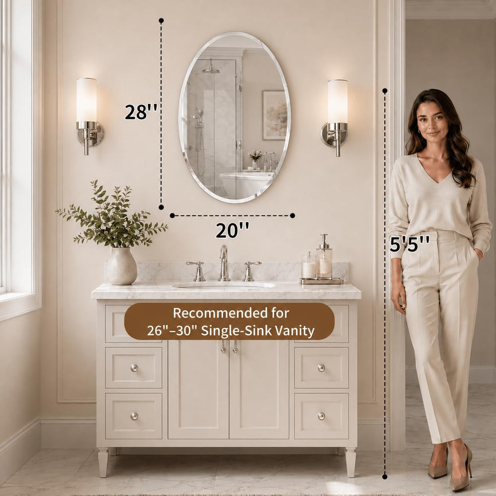 20x28 Inch Oval Frameless Beveled Wall Mirror for Bathroom Vanity
