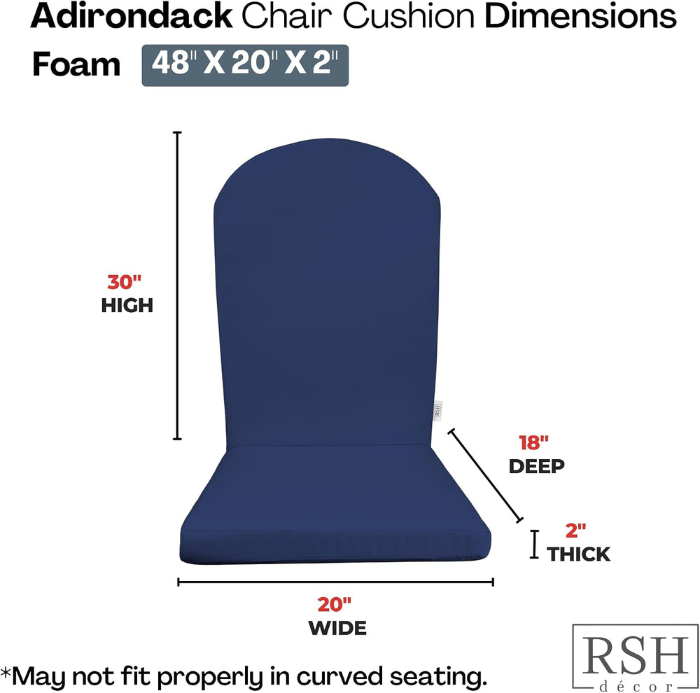 RSH Décor Set of 2 Sunbrella Foam Adirondack Chair Cushions | 48” x 20” x 2” ...
