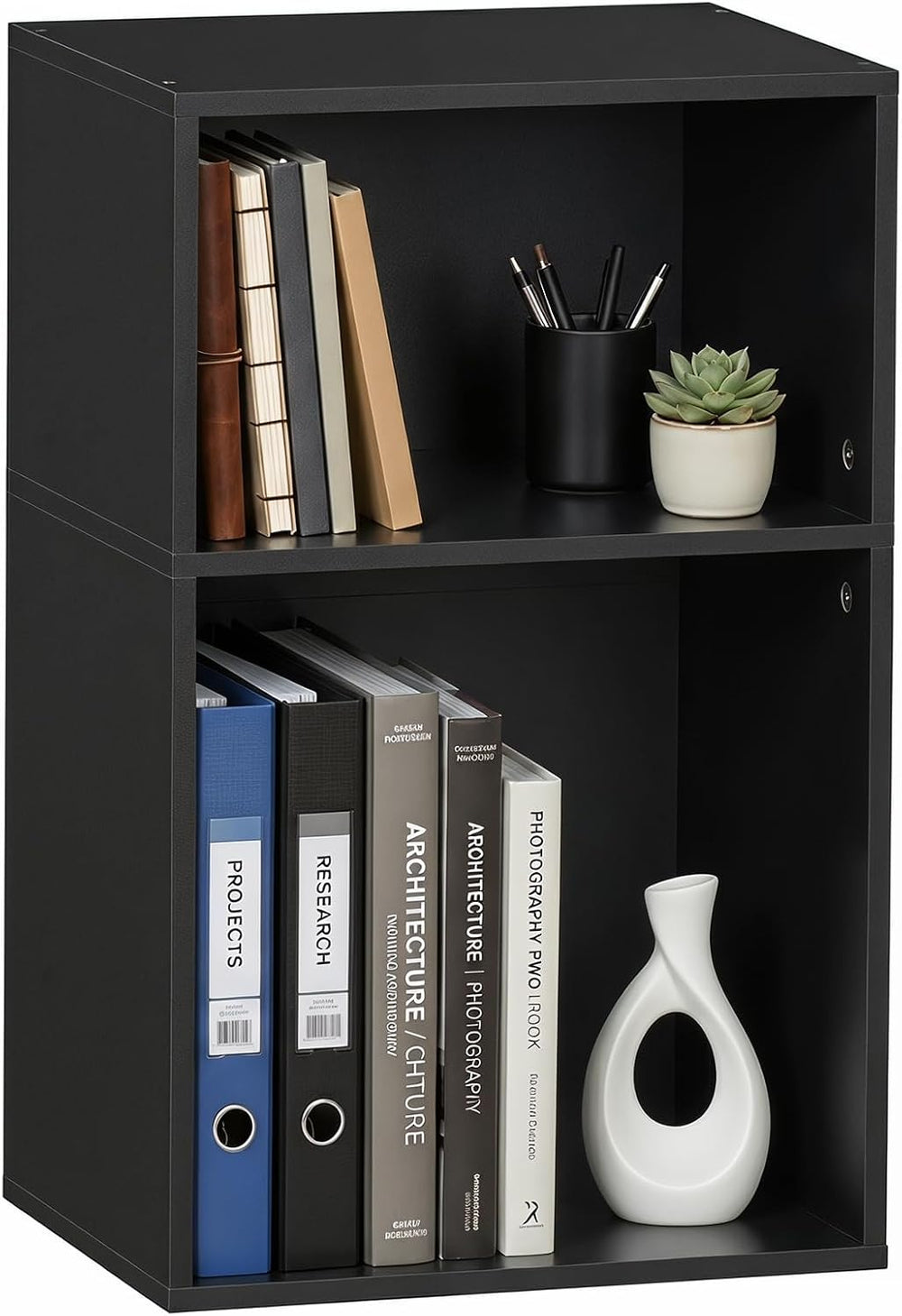 YAHARBO 2 Cube Bookshelf, Black Record Player Stand with Vinyl Storage Up to ...