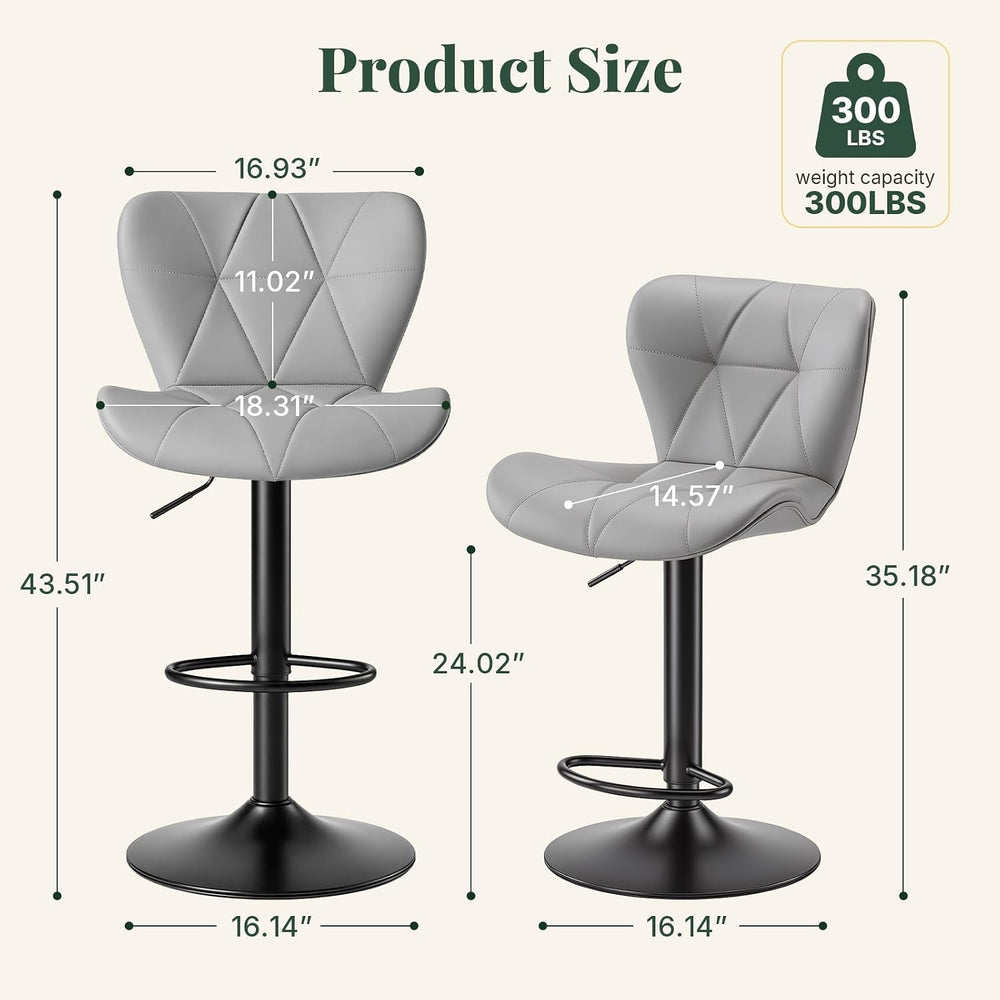 Bar Stools Set of 4, PU Leather Adjustable Height Swivel Barstool