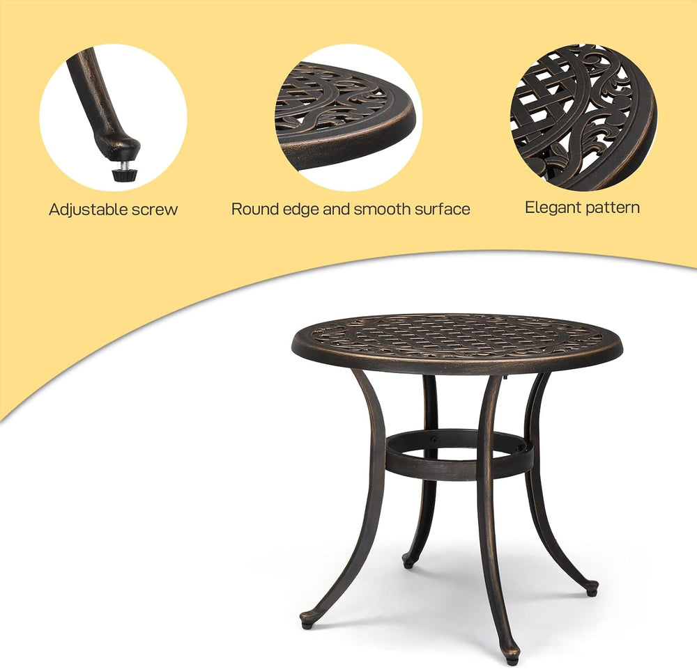 VINGLI 24” Cast Aluminum Outdoor Side Table, All Weather Round Patio Coffee T...