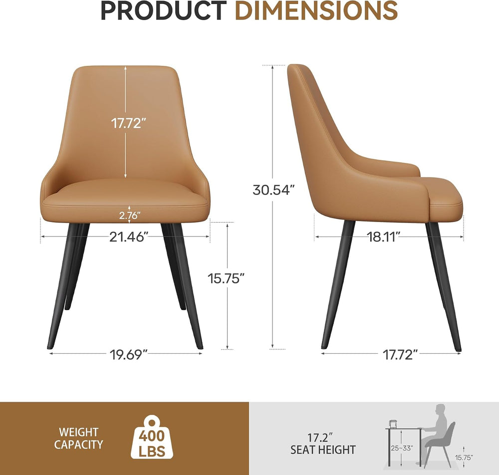Faux Leather Chairs Set of 6, Waterproof Padded Seat,Brown